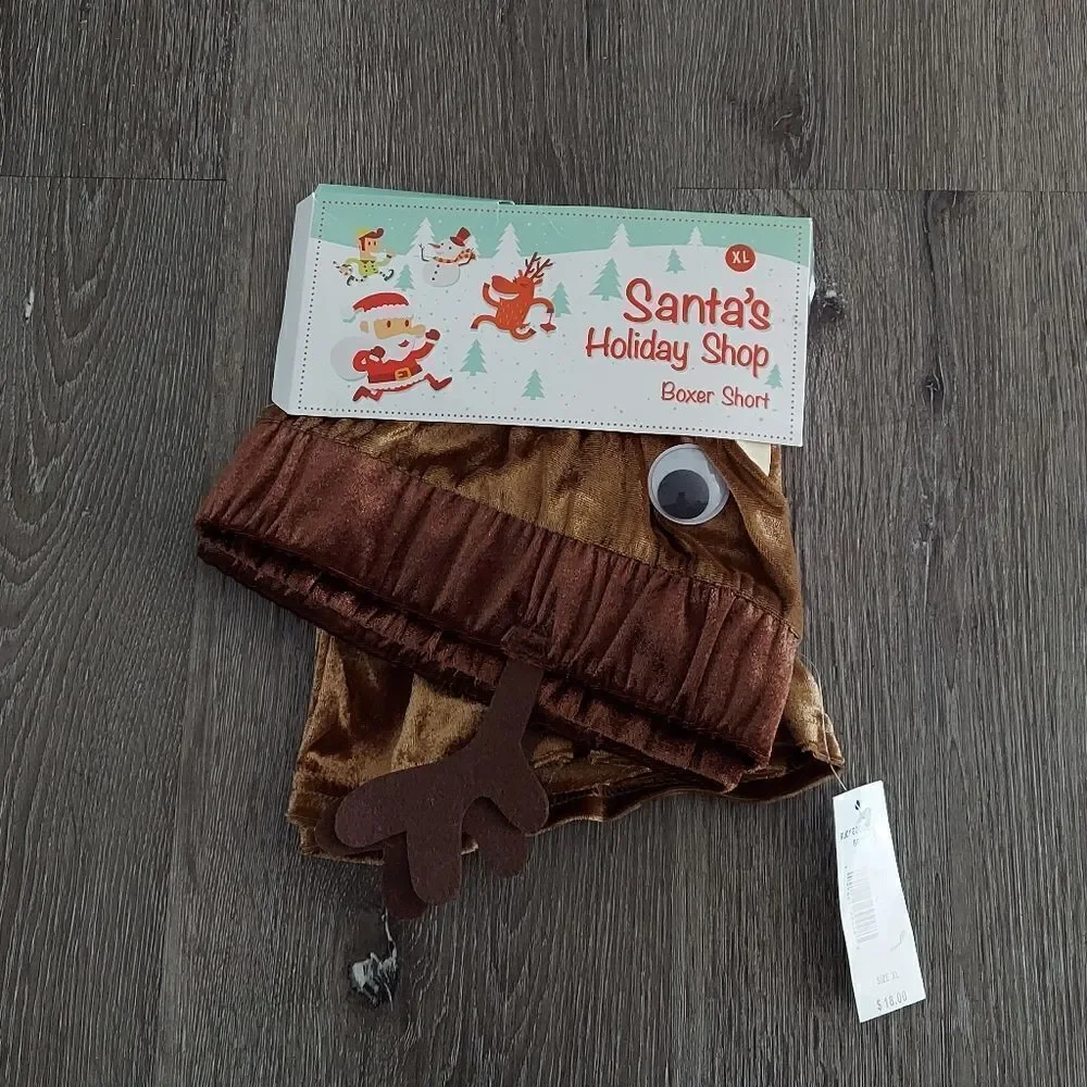 New Santa's Holiday Shop *Brown* Rudy Boxer Shorts! Size: Extra Large